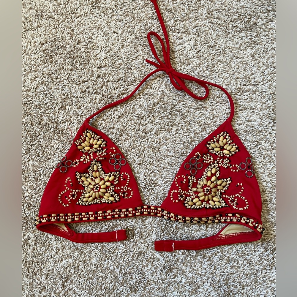 VS Red Beaded Bikini Top - M